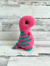 Cargar imagen en el visor de la galería, Indy’s Dino! Tropical Pink with Teal Stripes - Chubby Dinosaur
