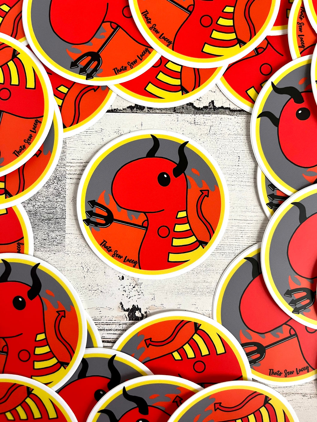 Devil Chubby Dinosaur - 3” Circle Cut Sticker