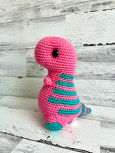 Cargar imagen en el visor de la galería, Indy’s Dino! Tropical Pink with Teal Stripes - Chubby Dinosaur
