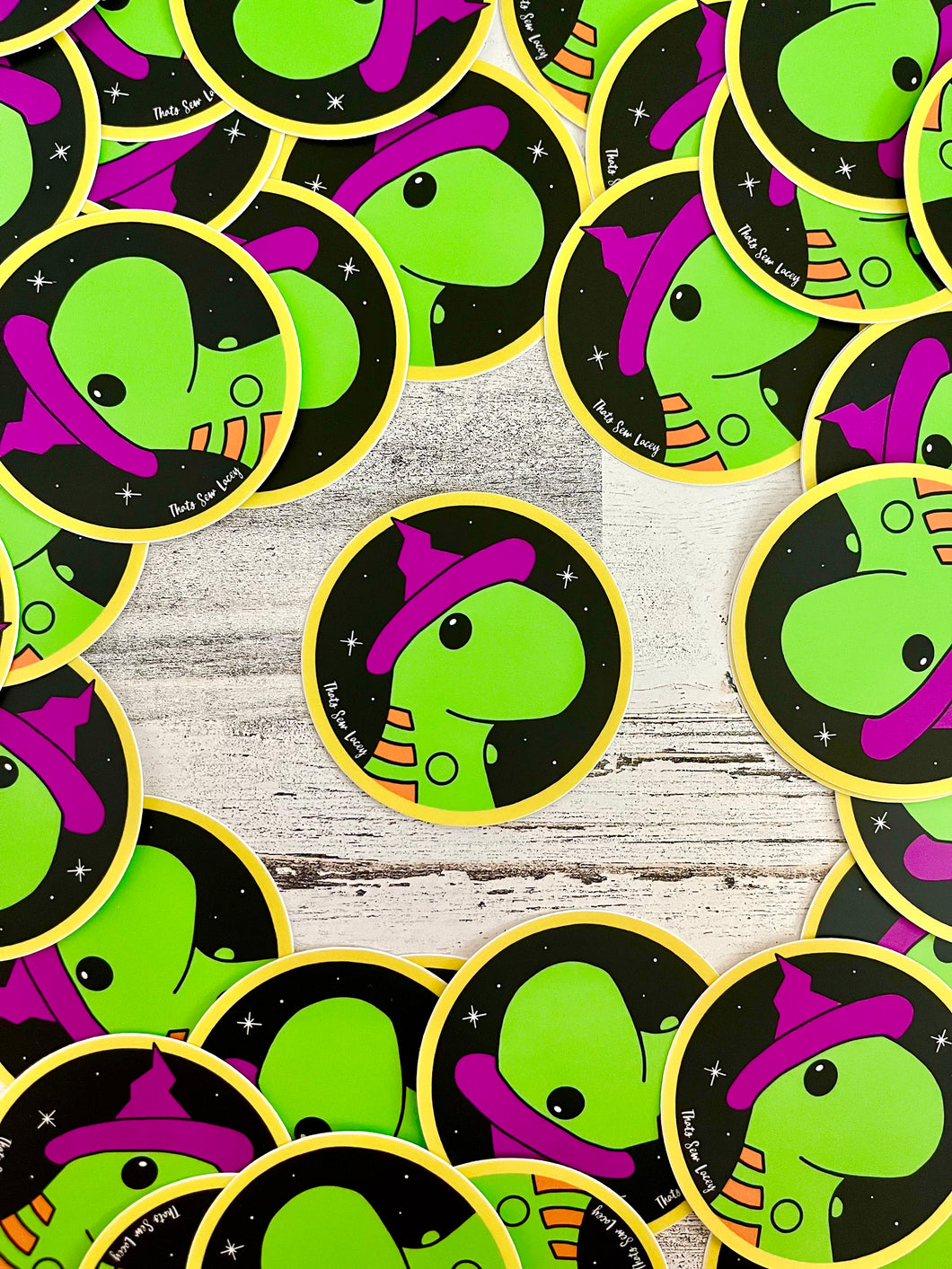 Witchy Chubby Dinosaur - 3” Circle Cut Sticker