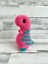 Cargar imagen en el visor de la galería, Indy’s Dino! Tropical Pink with Teal Stripes - Chubby Dinosaur
