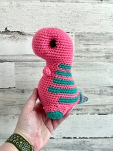 Cargar imagen en el visor de la galería, Indy’s Dino! Tropical Pink with Teal Stripes - Chubby Dinosaur
