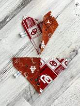 Load image into Gallery viewer, University of Texas Paisley / OU University of Oklahoma House Divided - Slip On Pet Bandana
