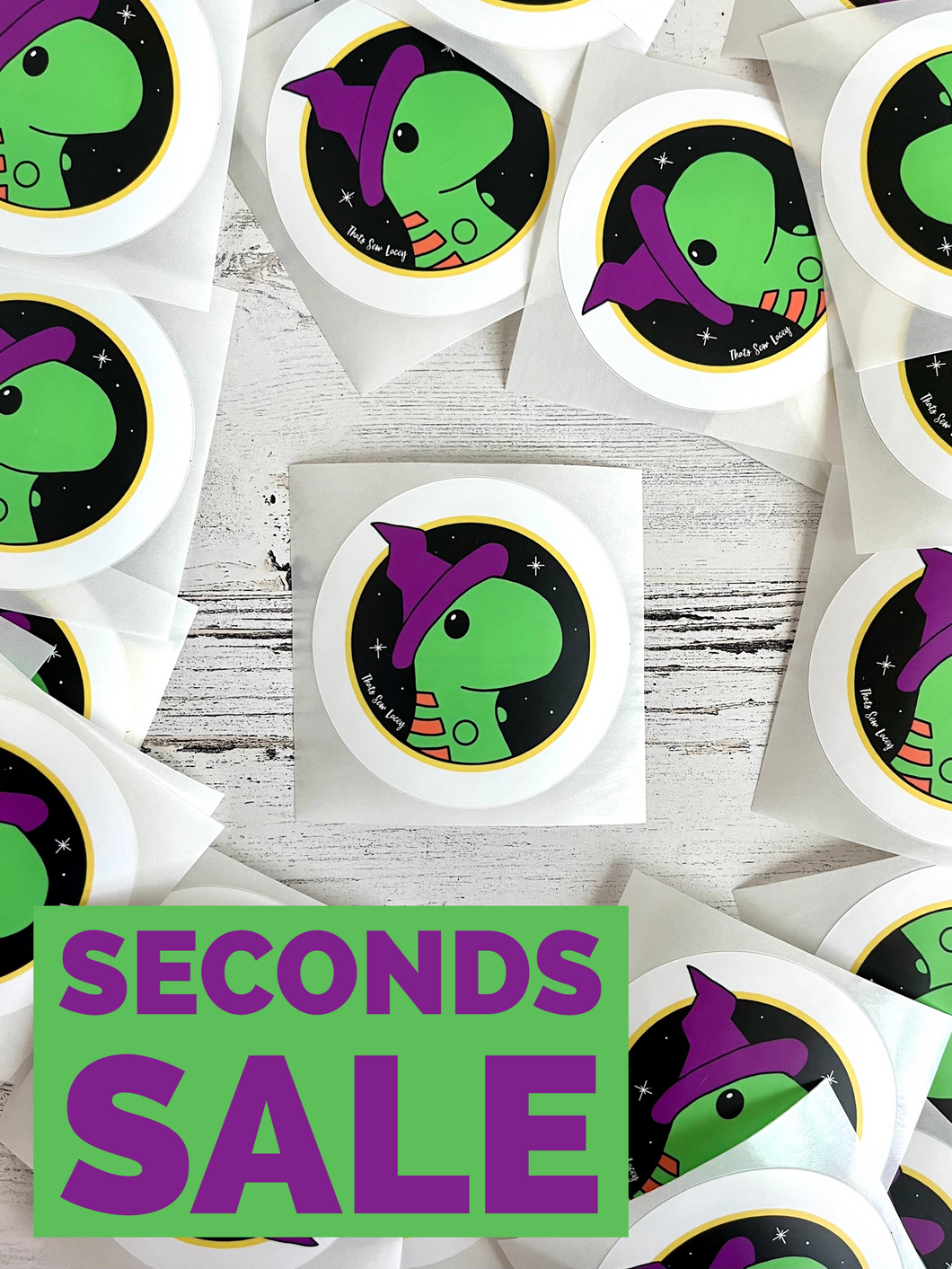 SECONDS - Witchy Chubby Dinosaur - 3” Circle Cut Sticker