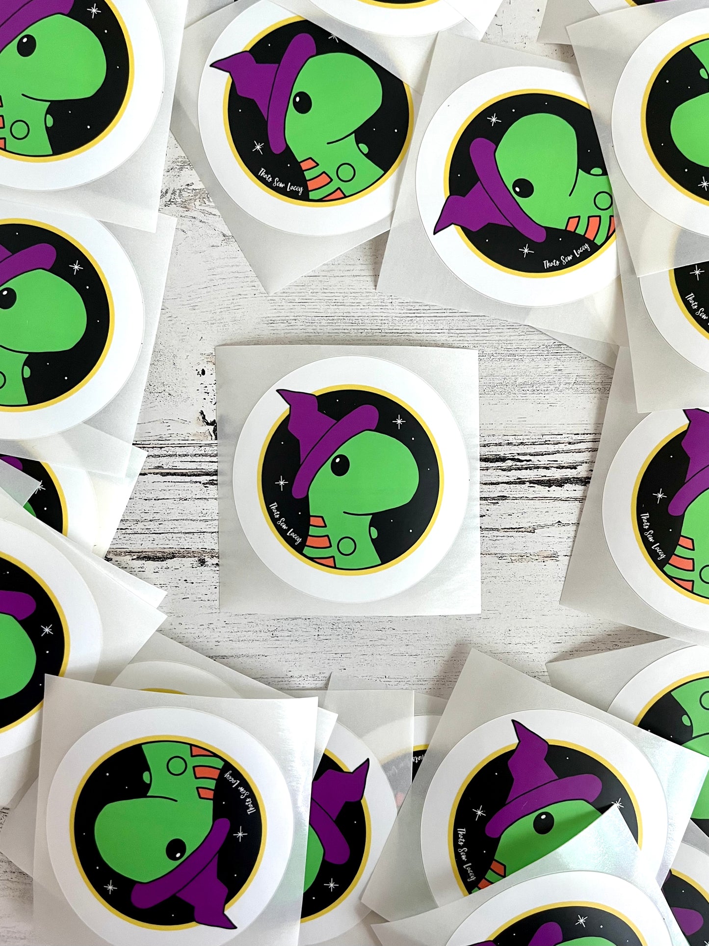 SECONDS - Witchy Chubby Dinosaur - 3” Circle Cut Sticker