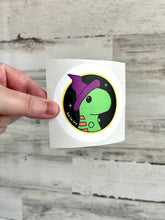 Load image into Gallery viewer, SECONDS - Witchy Chubby Dinosaur - 3” Circle Cut Sticker
