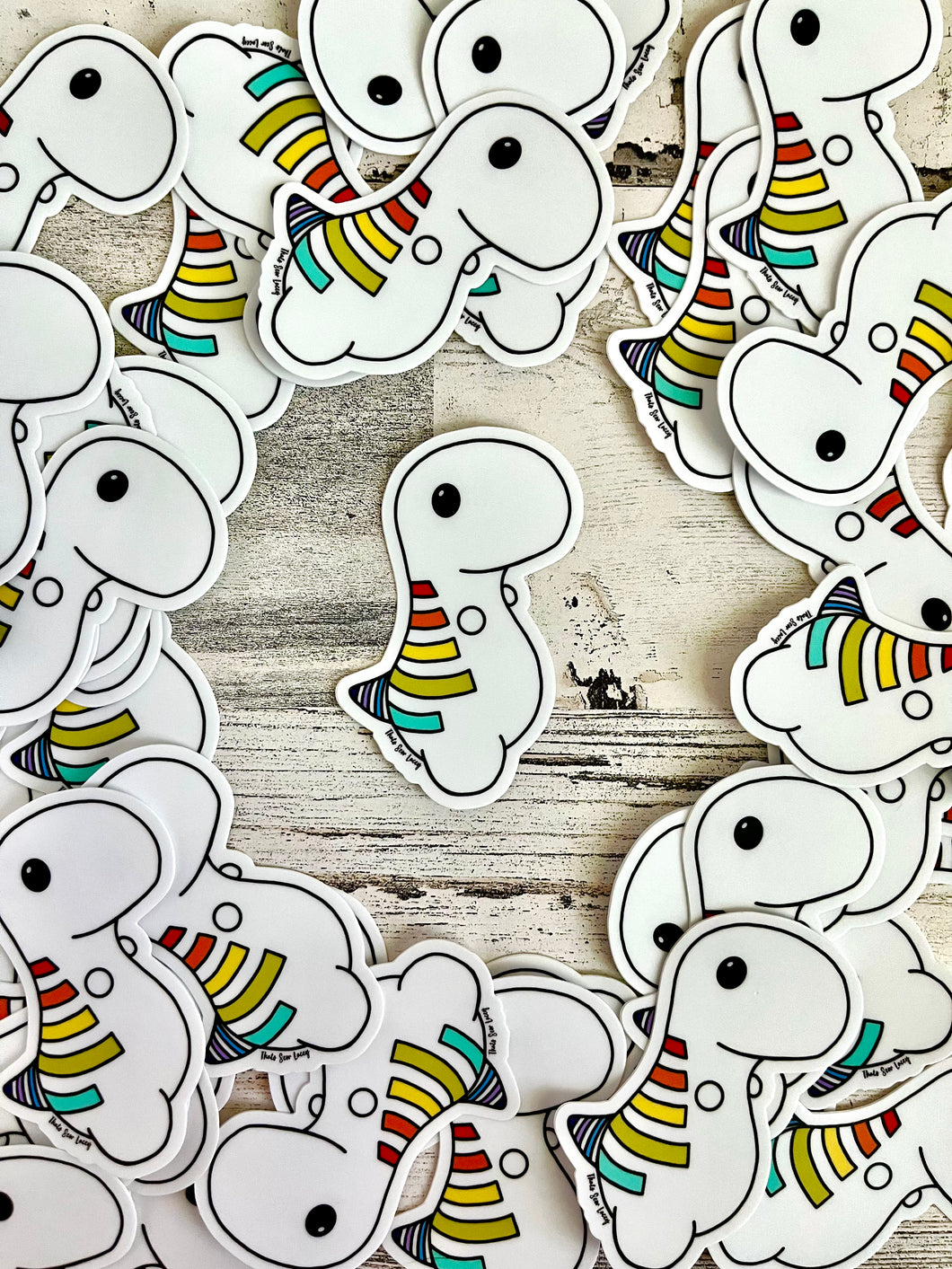 Rainbow Chubby Dinosaur - 3” Die Cut Sticker