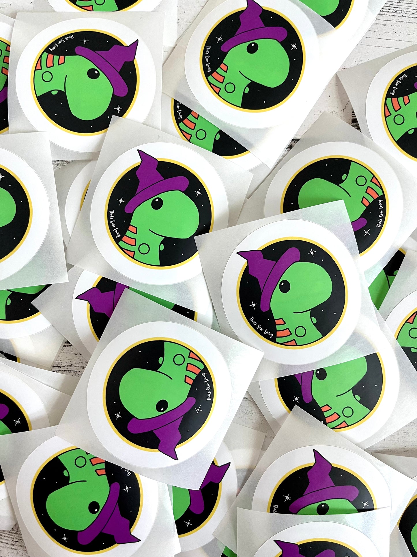 SECONDS - Witchy Chubby Dinosaur - 3” Circle Cut Sticker