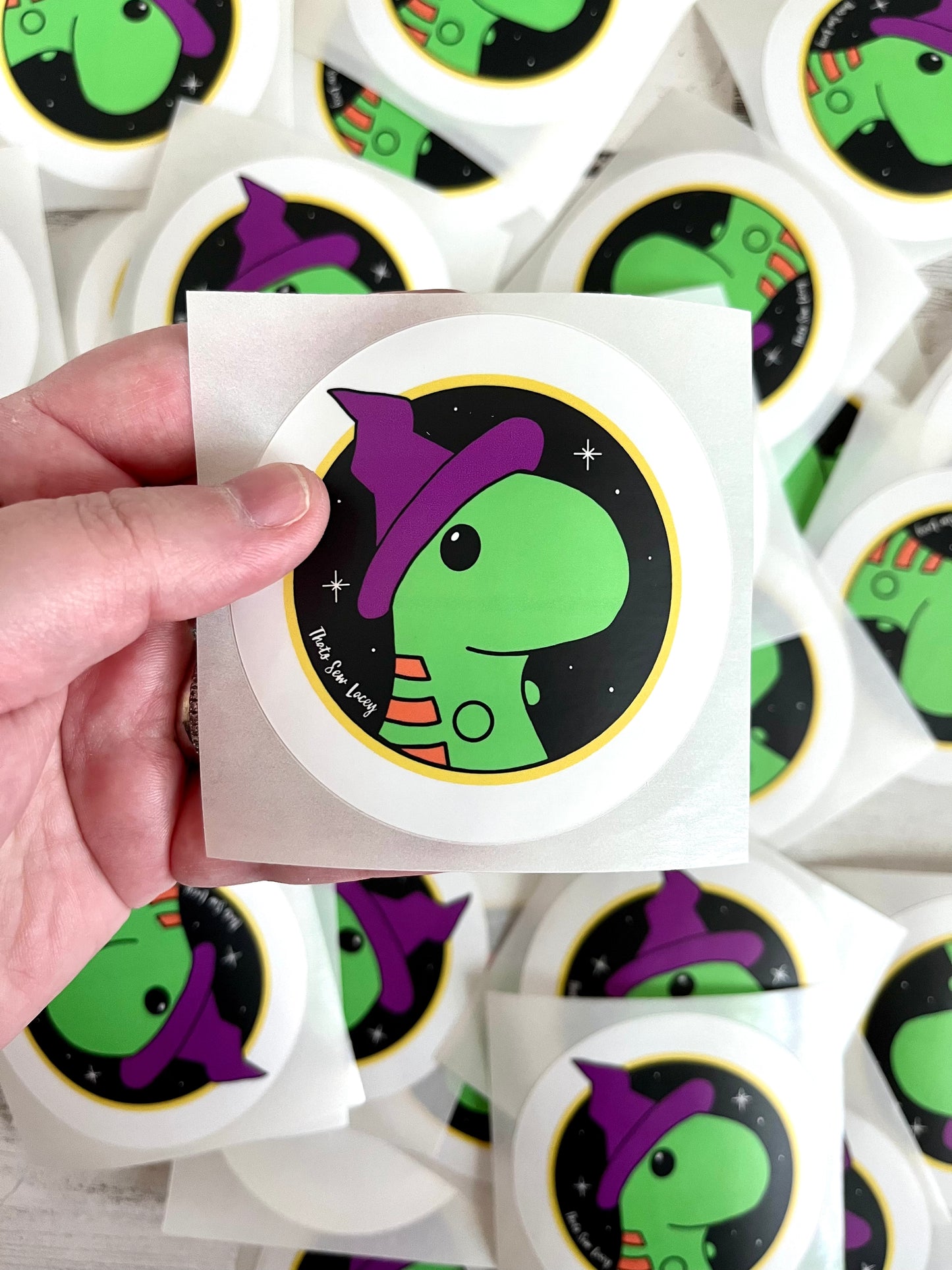 SECONDS - Witchy Chubby Dinosaur - 3” Circle Cut Sticker