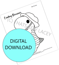 Load image into Gallery viewer, Cowboy Dinosaur - Single Coloring Page
