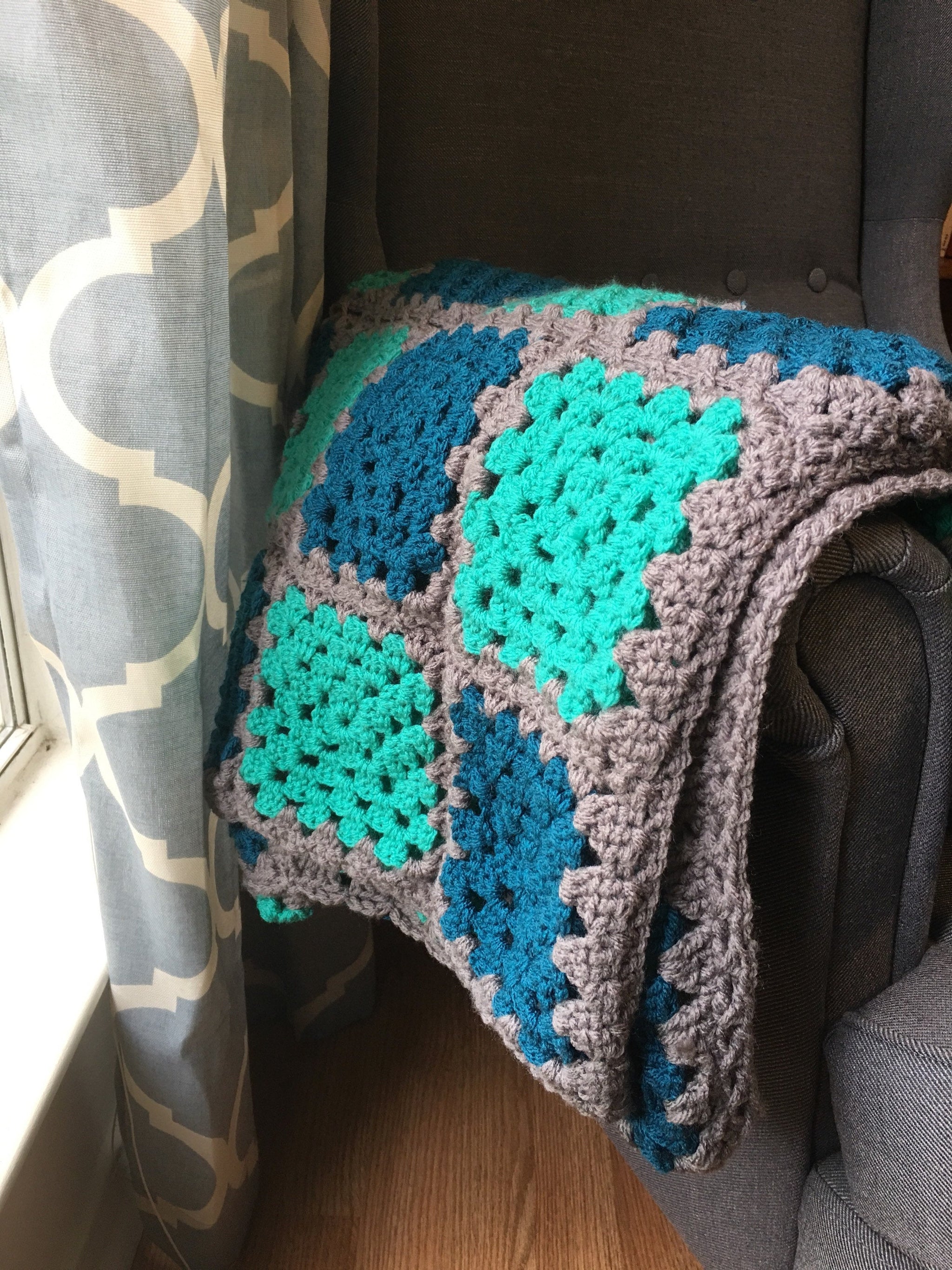 Ocean Blue Crochet best Blanket - Handmade - Hand Crochet Sofa Afghanistan