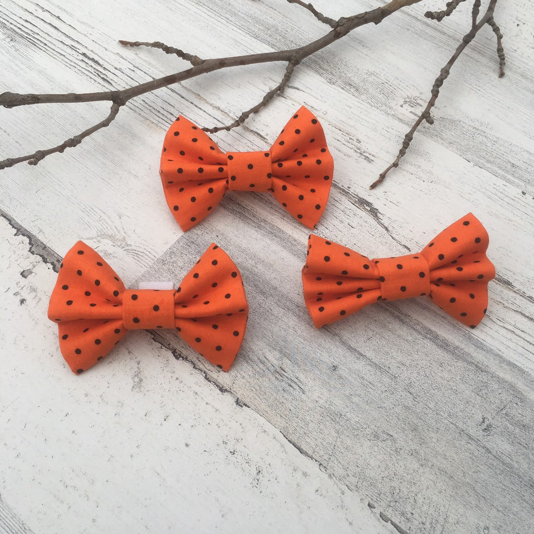 Orange with Black Polka Dots - Slip On Bow Tie