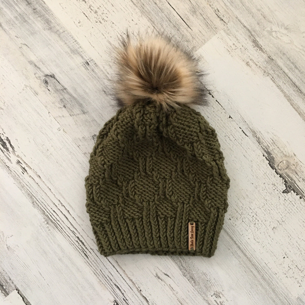 Diamonte Beanie - Faux Fur Pom