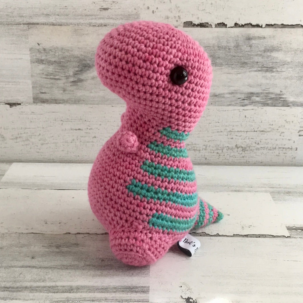 Pink with Turquoise Stripes - Chubby Dinosaur