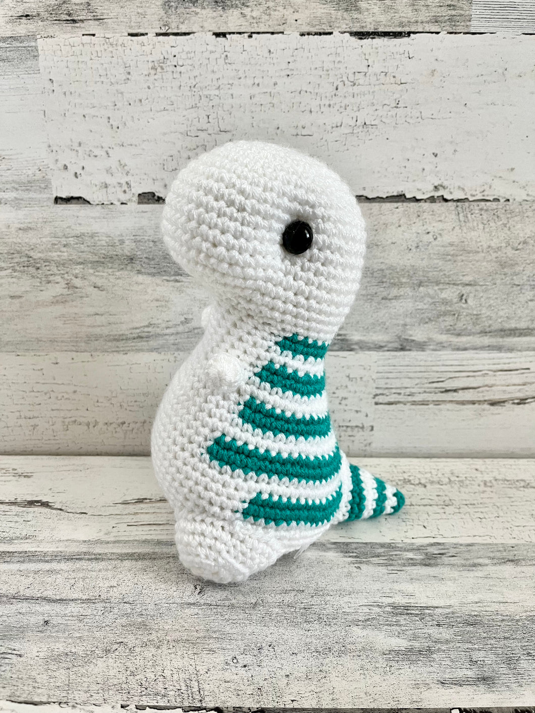 White with Teal Stripes - Chubby Dinosaur