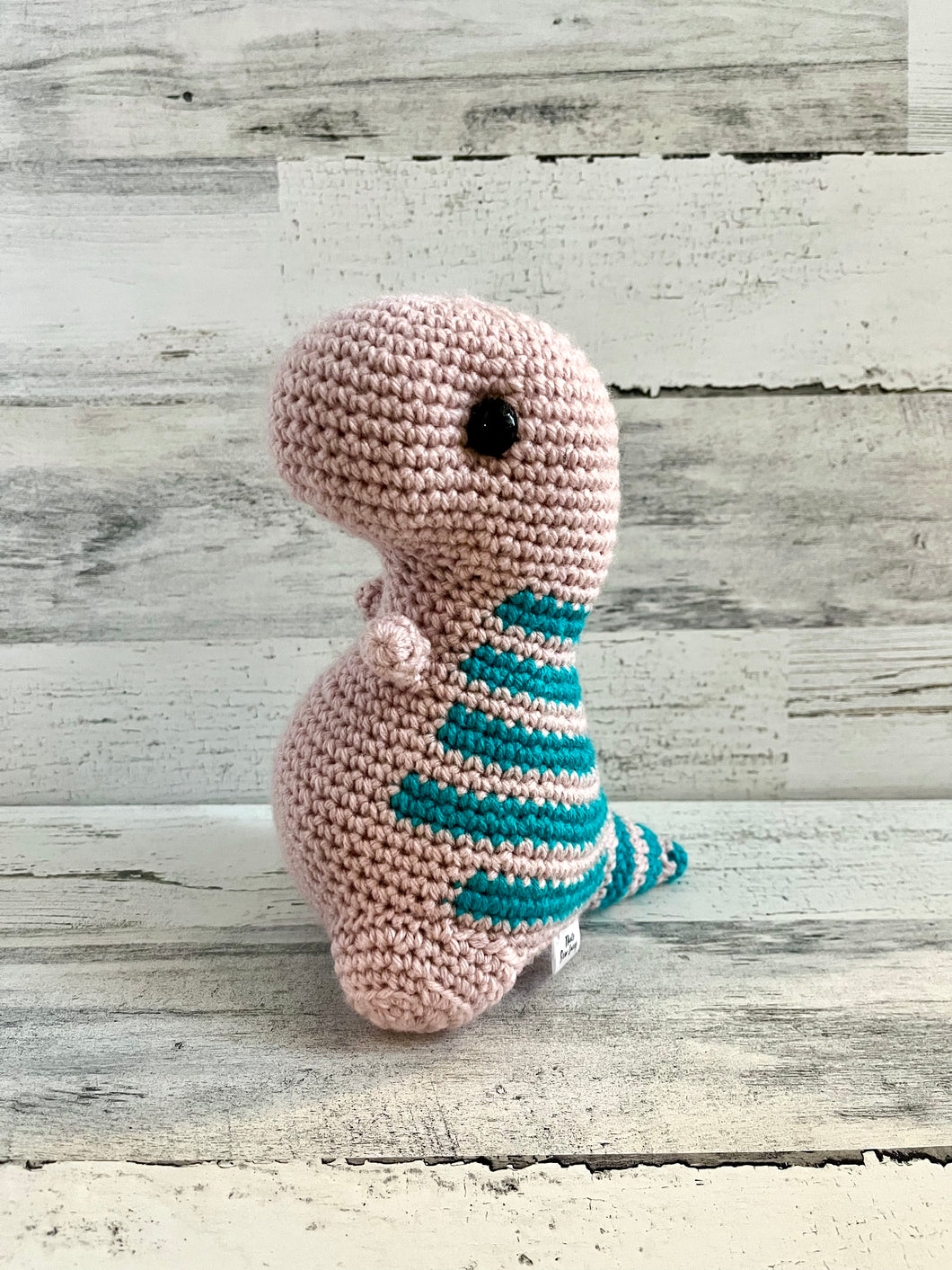 Dusty Pink with Teal Stripes - Chubby Dinosaur