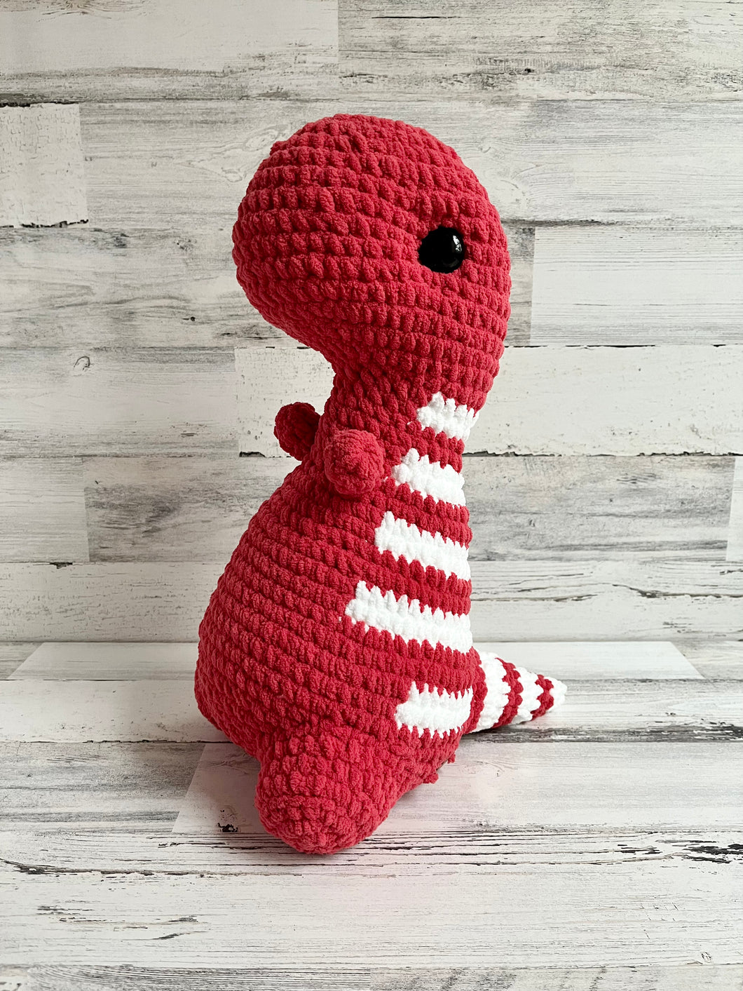 Red with White Stripes - MEGA PLUSH Chubby Dinosaur